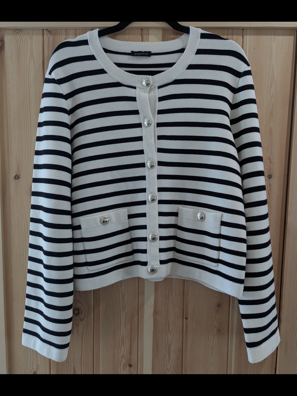 Dynamite Black White Striped Knit Cardigan Sweater - Picture 2 of 8
